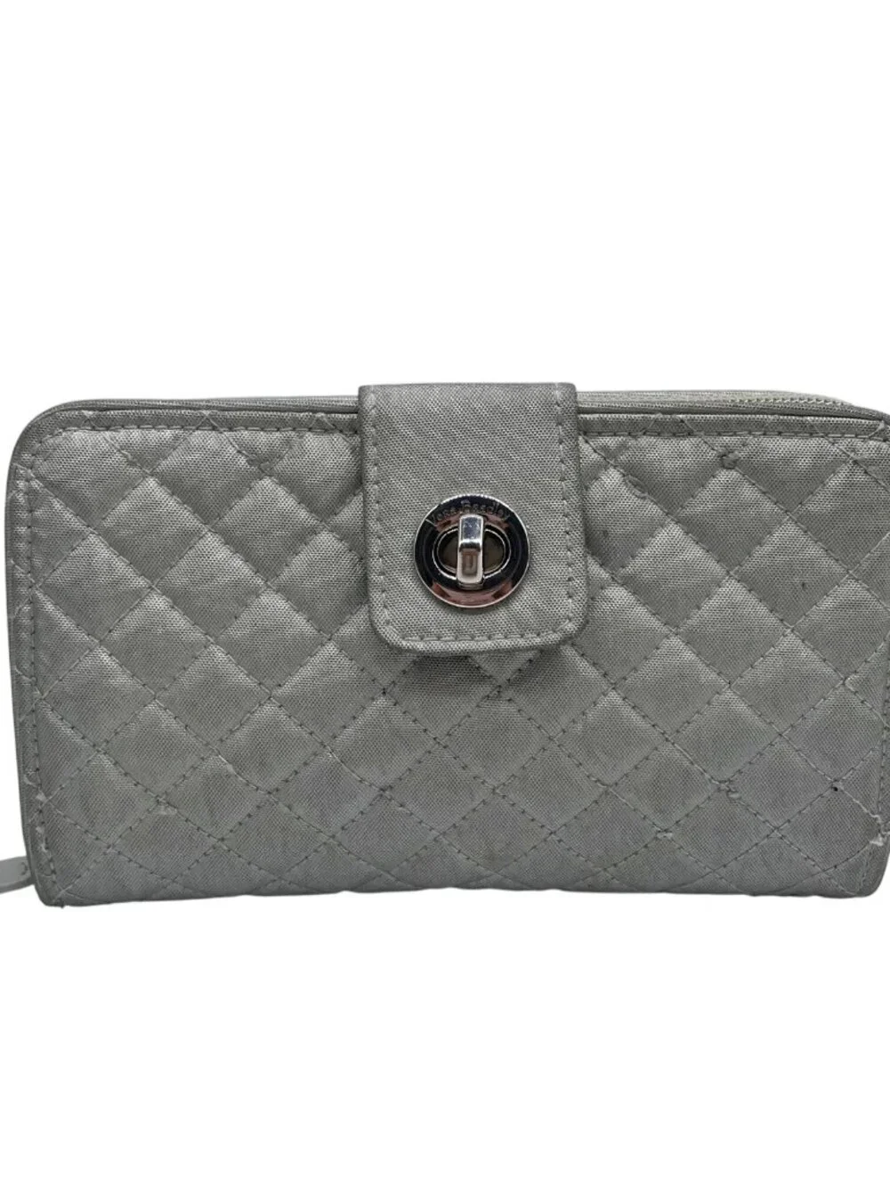 Vera Bradley Silver Microfiber RFID Turnlock Wallet